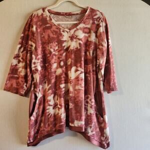 LOGO Lori Goldstein Tunic Top Blouse Size XL Floral Asymmetrical Layered Mature
